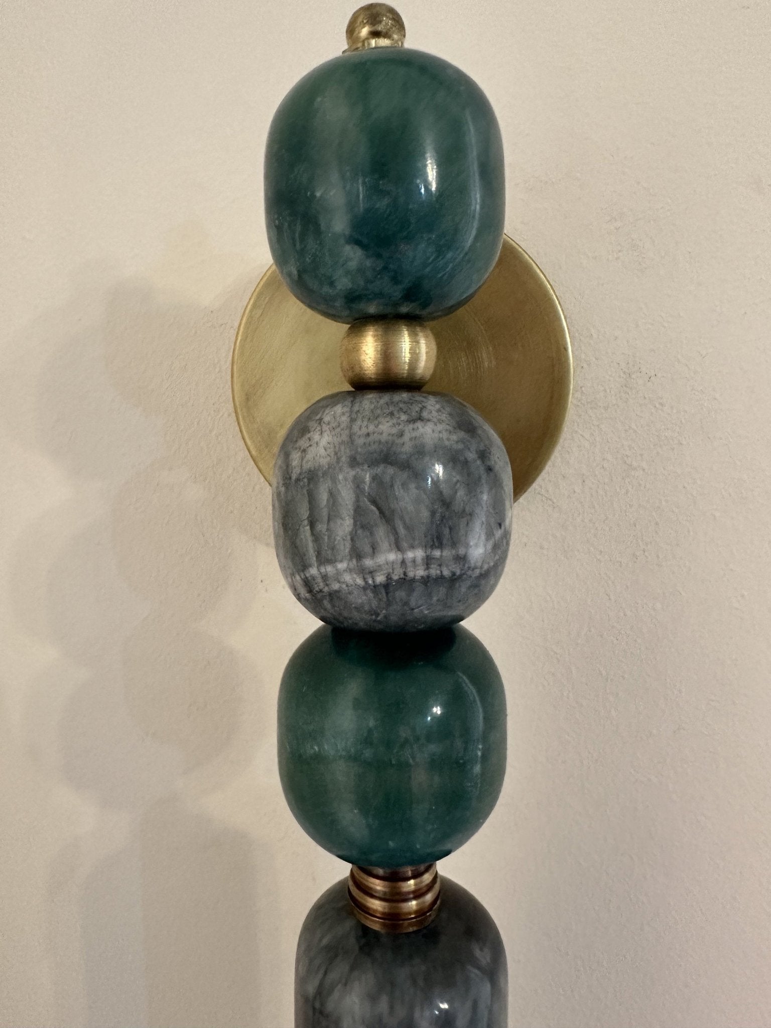 Set of Two Handmade Brass finish sconce lighting with Marble Gemstones