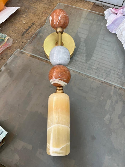 Set of Two Handmade Brass finish sconce lighting with Marble Gemstones