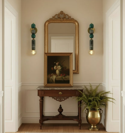 Set of Two Handmade Brass finish sconce lighting with Marble Gemstones