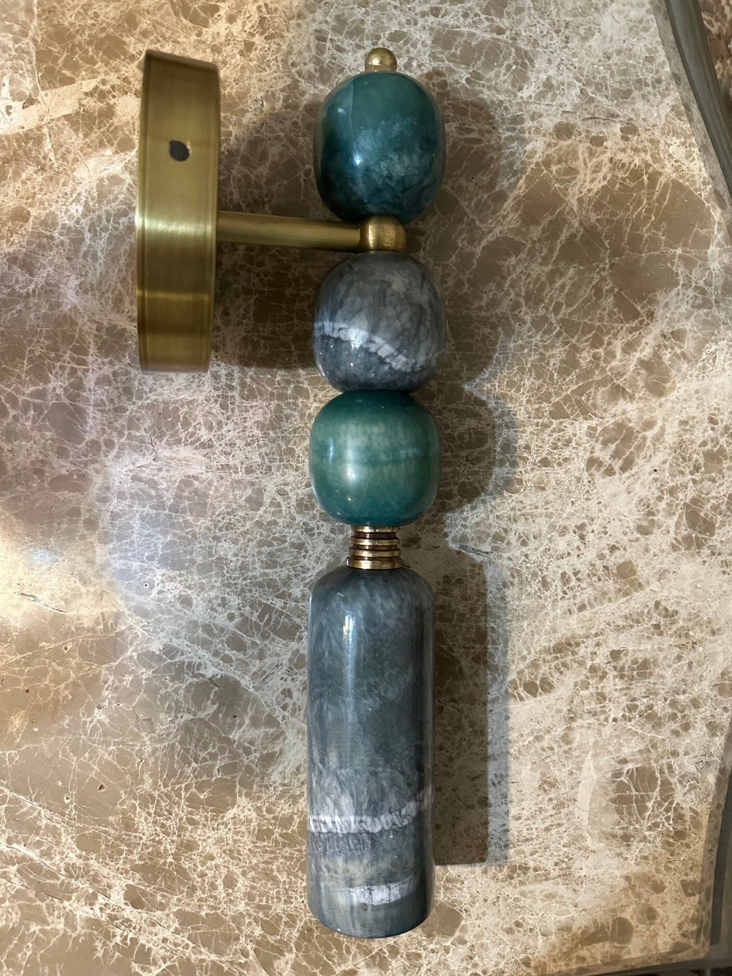 Set of Two Handmade Brass finish sconce lighting with Marble Gemstones