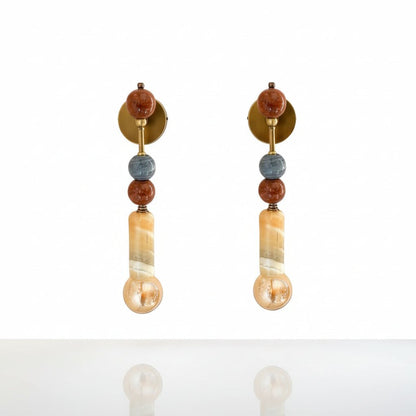 Set of Two Handmade Brass finish sconce lighting with Marble Gemstones