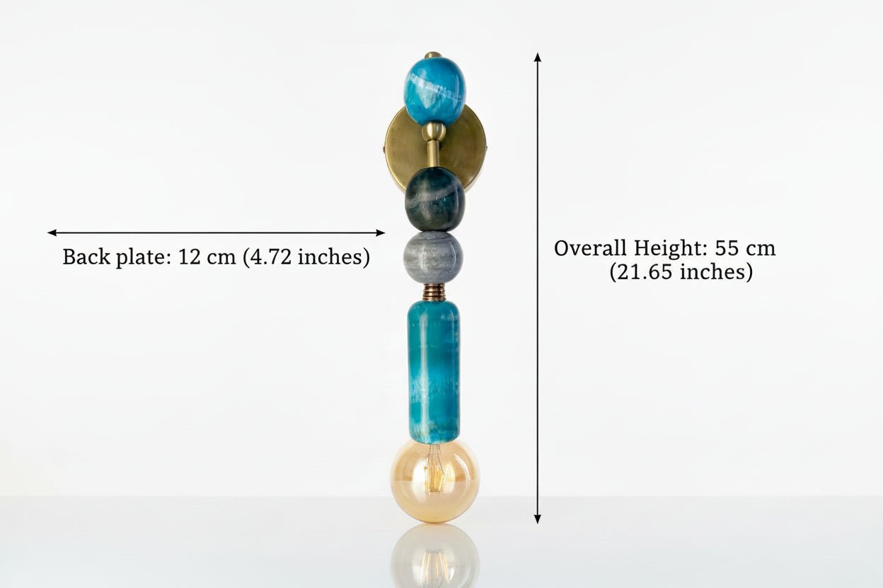 Set of Two Handmade Brass finish sconce lighting with Turquoise and Grey Marble Gemstones | Custom made