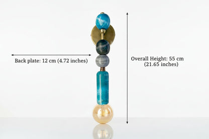 Set of Two Handmade Brass finish sconce lighting with Turquoise and Grey Marble Gemstones | Custom made