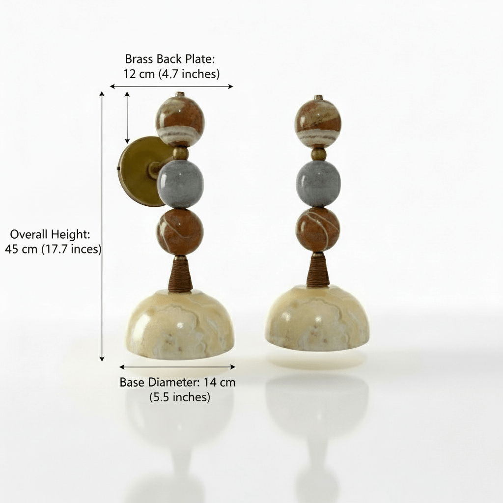 Set of Two Handmade Marble Wall Sconces - Brass & Natural Stone Wall Light