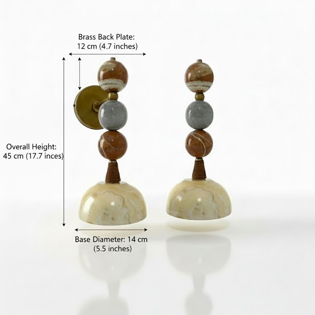 Set of Two Handmade Marble Wall Sconces - Brass & Natural Stone Wall Light