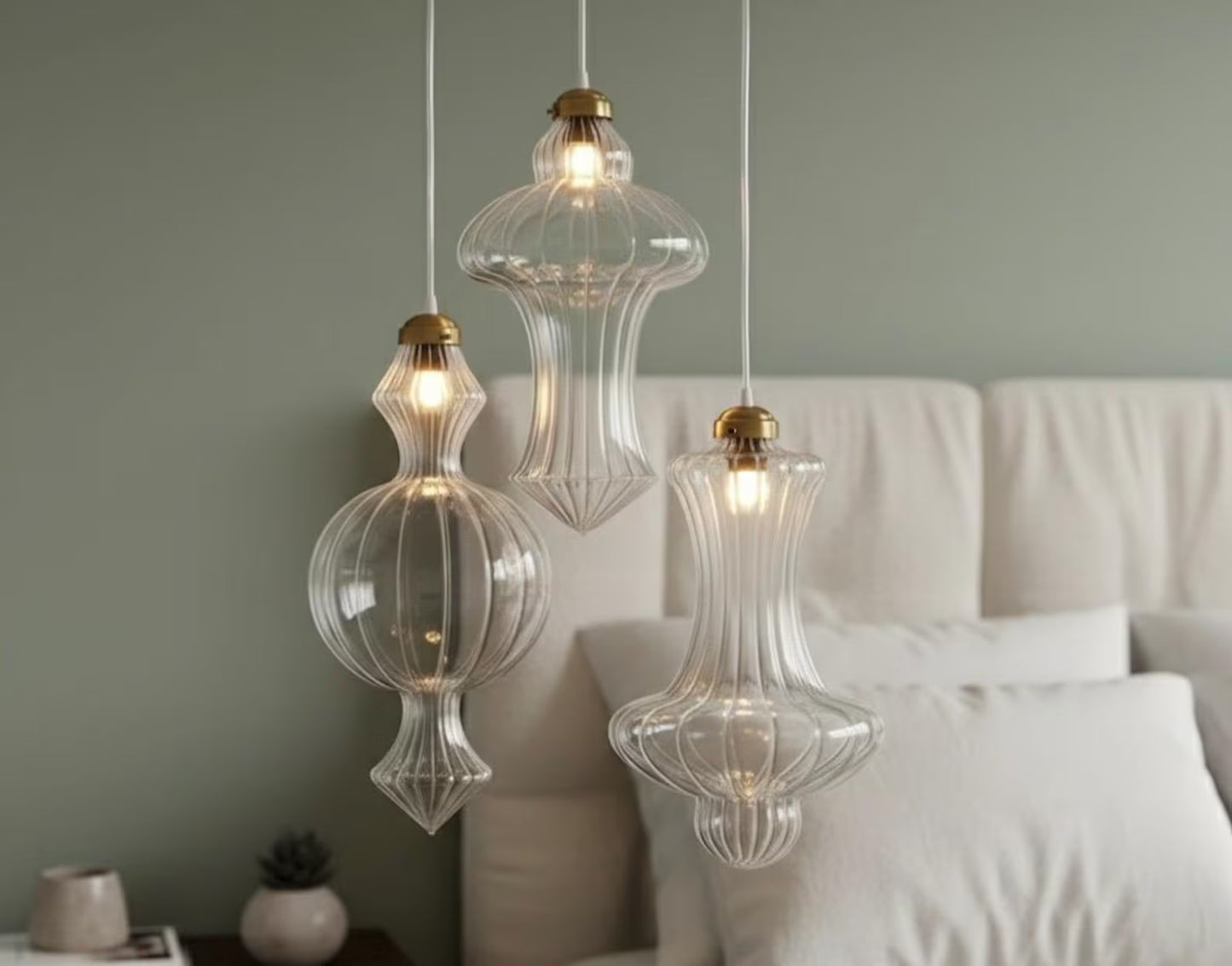 Blown Glass and Brass Light Fixture - Les Trois Pyramides
