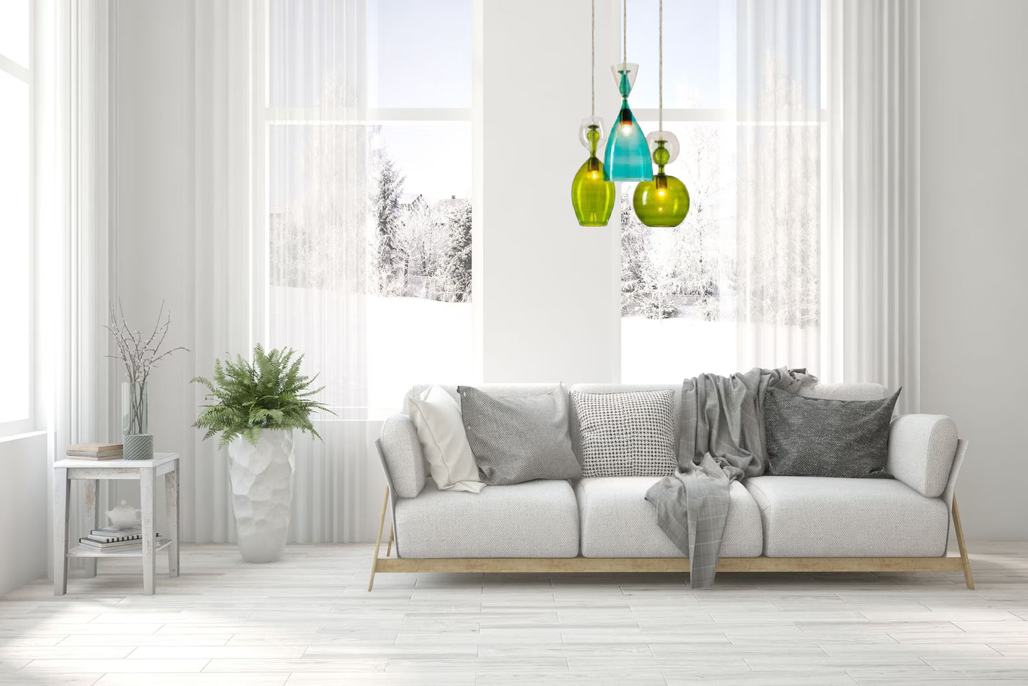 Set of Three Glass pendant lights - blown glass pendant - Les Trois Pyramides