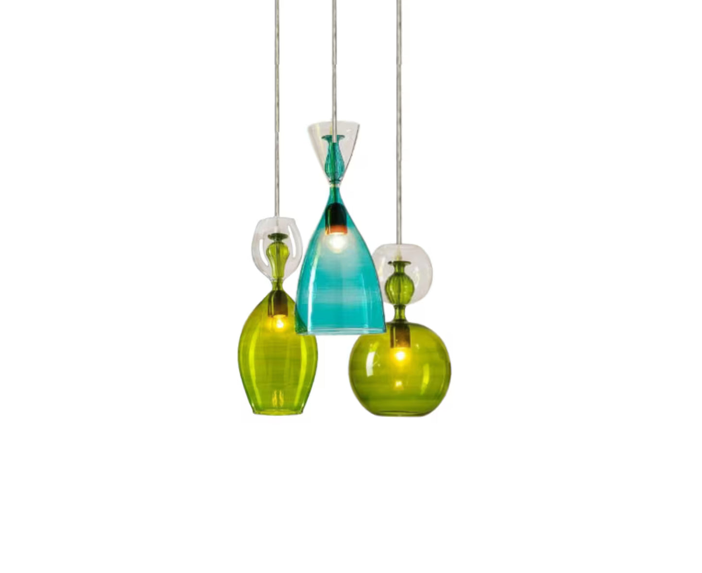 Set of Three Glass pendant lights - blown glass pendant - Les Trois Pyramides