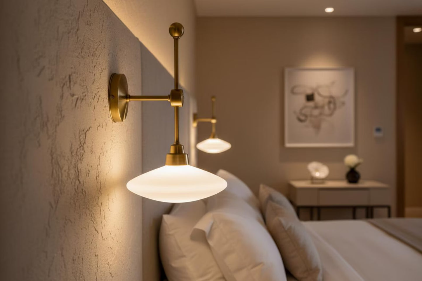 Brass Wall Sconce with Frosted Glass – LED Bedside Wall Light | Les Trois Pyramides