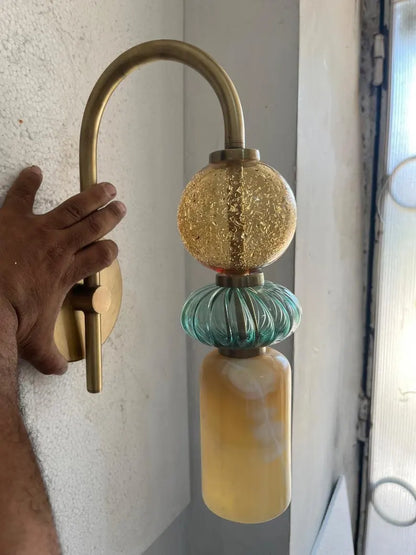 Handmade Marble & Blown Glass Wall Sconce - Murano Style Wall Light - Brass Vanity Light - Art Deco Sconce - Bathroom Light - Bedside Lamp | Les Trois Pyramides