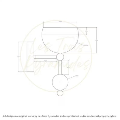 Technical drawing of a circular design with geometric shapes and 'Les Trois Pyramides' branding.