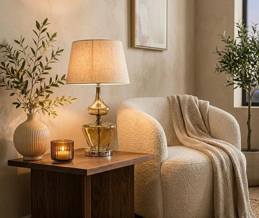 Smoke Glass Table Lamp, Modern Blown Glass Lamp, Handmade Bedside Lamp, Gray Glass Table Light, Living Room Lighting  | Les Trois Pyramides