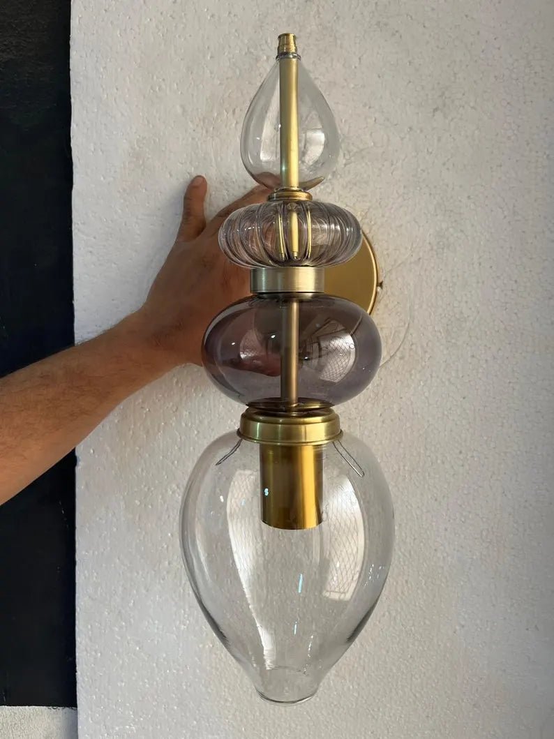 Smoked Glass Wall Sconce – Bathroom Vanity Lighting, Bedside Wall Lamp Installation, Modern Indoor Wall Light – Mid Century Modern Lighting | Les Trois Pyramides
