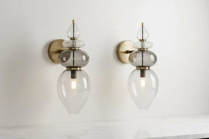 Smoked Glass Wall Sconce – Bathroom Vanity Lighting, Bedside Wall Lamp Installation, Modern Indoor Wall Light – Mid Century Modern Lighting | Les Trois Pyramides