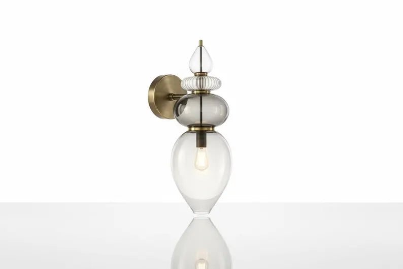 Smoked Glass Wall Sconce – Bathroom Vanity Lighting, Bedside Wall Lamp Installation, Modern Indoor Wall Light – Mid Century Modern Lighting | Les Trois Pyramides