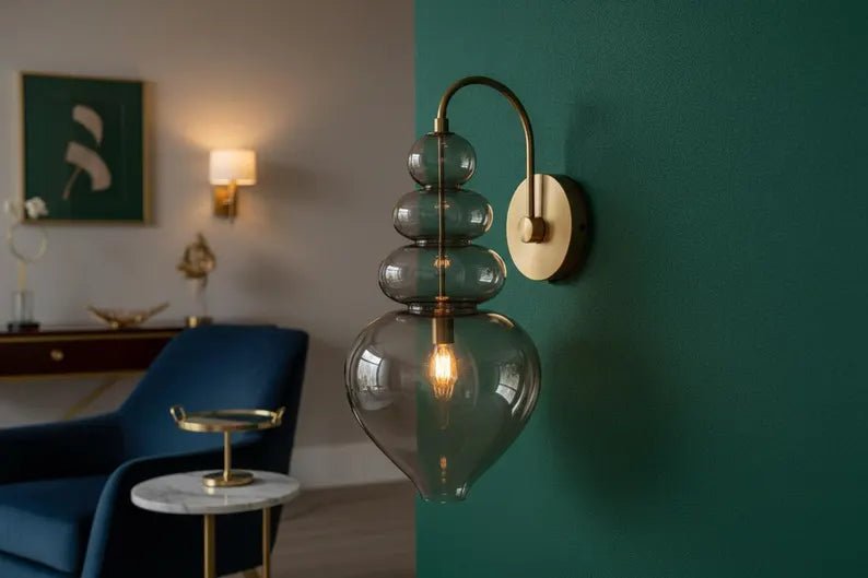 Smoked Glass Wall Sconce – Bathroom Vanity Lighting, Bedside Wall Lamp Installation, Modern Indoor Wall Light  Les Trois Pyramides