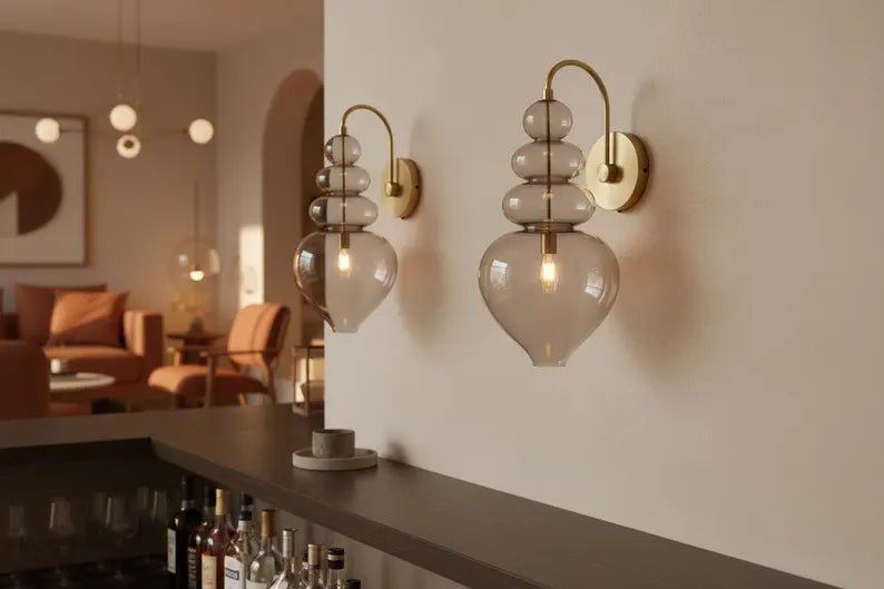 Smoked Glass Wall Sconce – Bathroom Vanity Lighting, Bedside Wall Lamp Installation, Modern Indoor Wall Light  Les Trois Pyramides