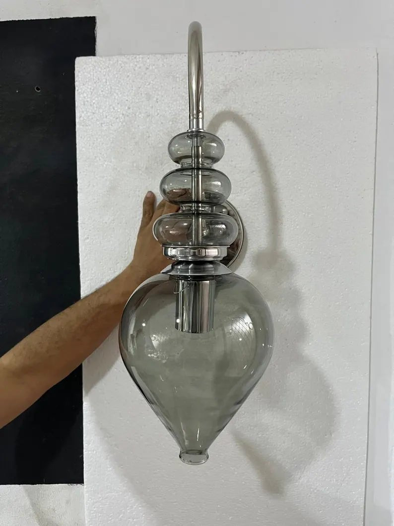 Smoked Glass Wall Sconce – Bathroom Vanity Lighting, Bedside Wall Lamp Installation, Modern Indoor Wall Light  Les Trois Pyramides