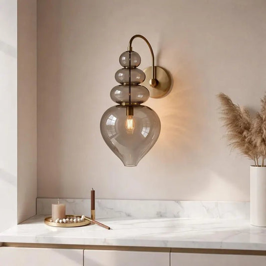 Smoked Glass Wall Sconce – Bathroom Vanity Lighting, Bedside Wall Lamp Installation, Modern Indoor Wall Light  Les Trois Pyramides