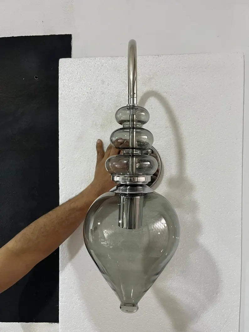 Smoked Glass Wall Sconce – Bathroom Vanity Lighting, Bedside Wall Lamp Installation, Modern Indoor Wall Light  Les Trois Pyramides