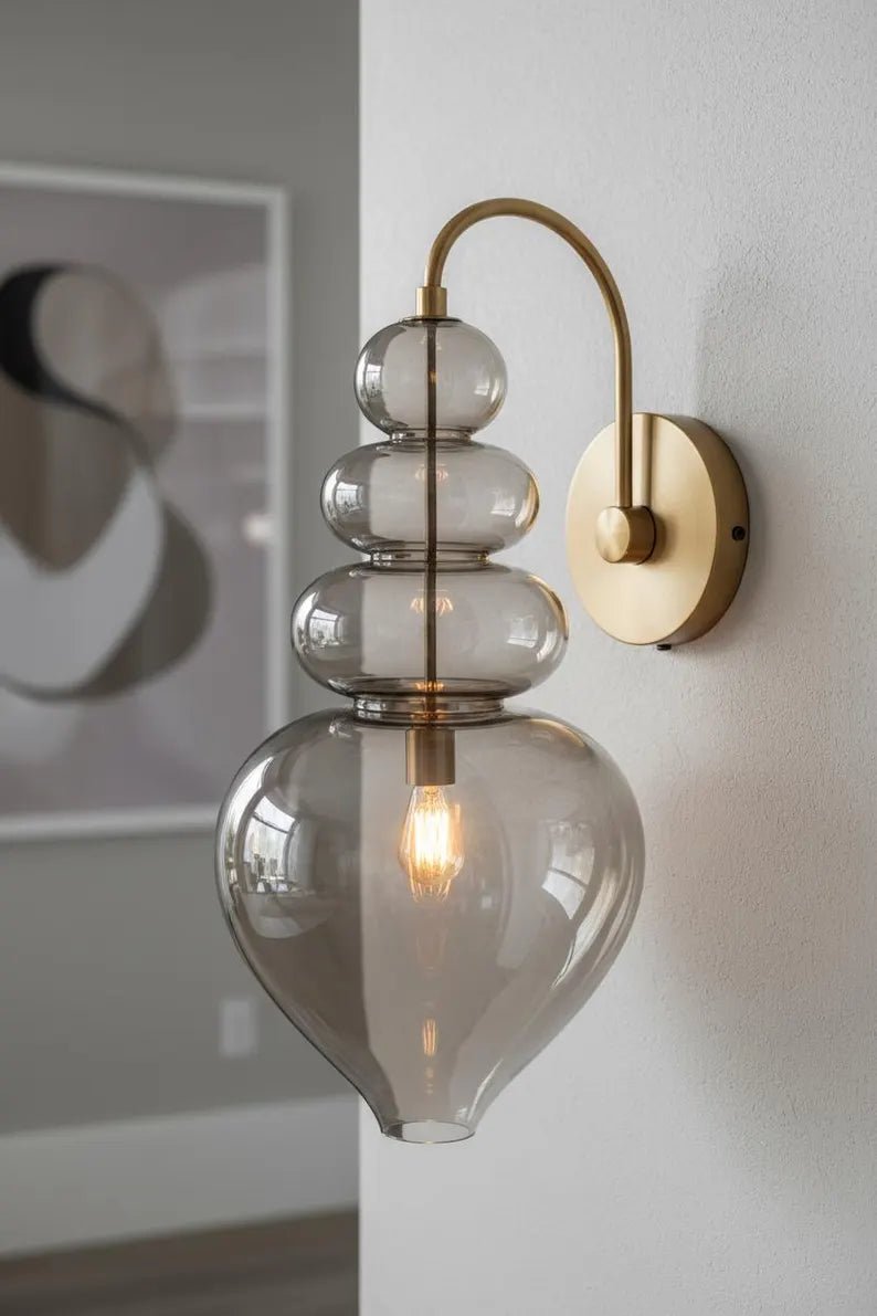 Smoked Glass Wall Sconce – Bathroom Vanity Lighting, Bedside Wall Lamp Installation, Modern Indoor Wall Light  Les Trois Pyramides