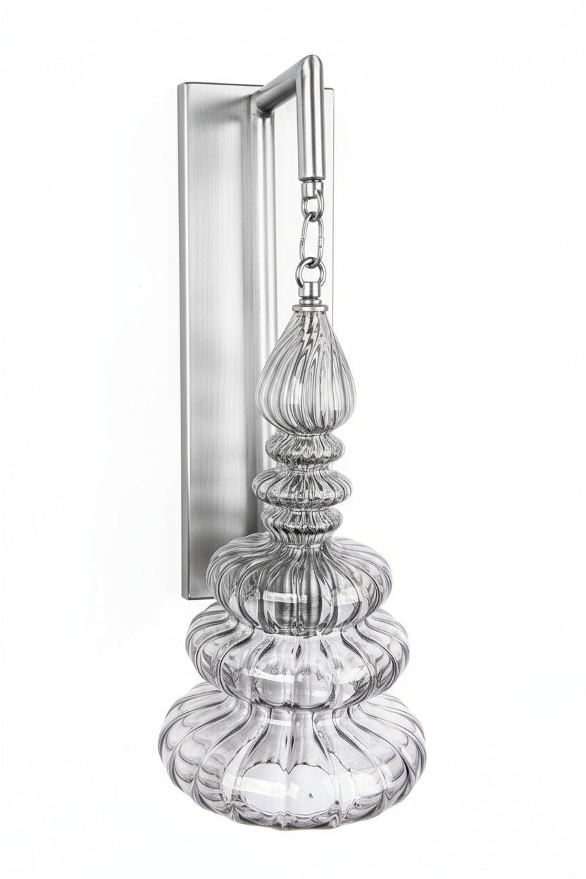 Smokey Grey Blown Glass Wall Sconce – Handmade Brass Wall Light for Hallway, Bedroom & Living Room | Vintage Lighting Fixture