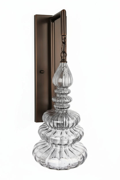 Smokey Grey Blown Glass Wall Sconce – Handmade Brass Wall Light for Hallway, Bedroom & Living Room | Vintage Lighting Fixture