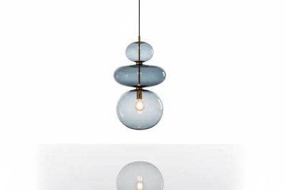 Glass Pendant Light, Bedside Hanging Light, Modern Glass Lamp, Blue Blown Glass Lighting, Bedroom Pendant, Minimal Ceiling Light | Les Trois Pyramides