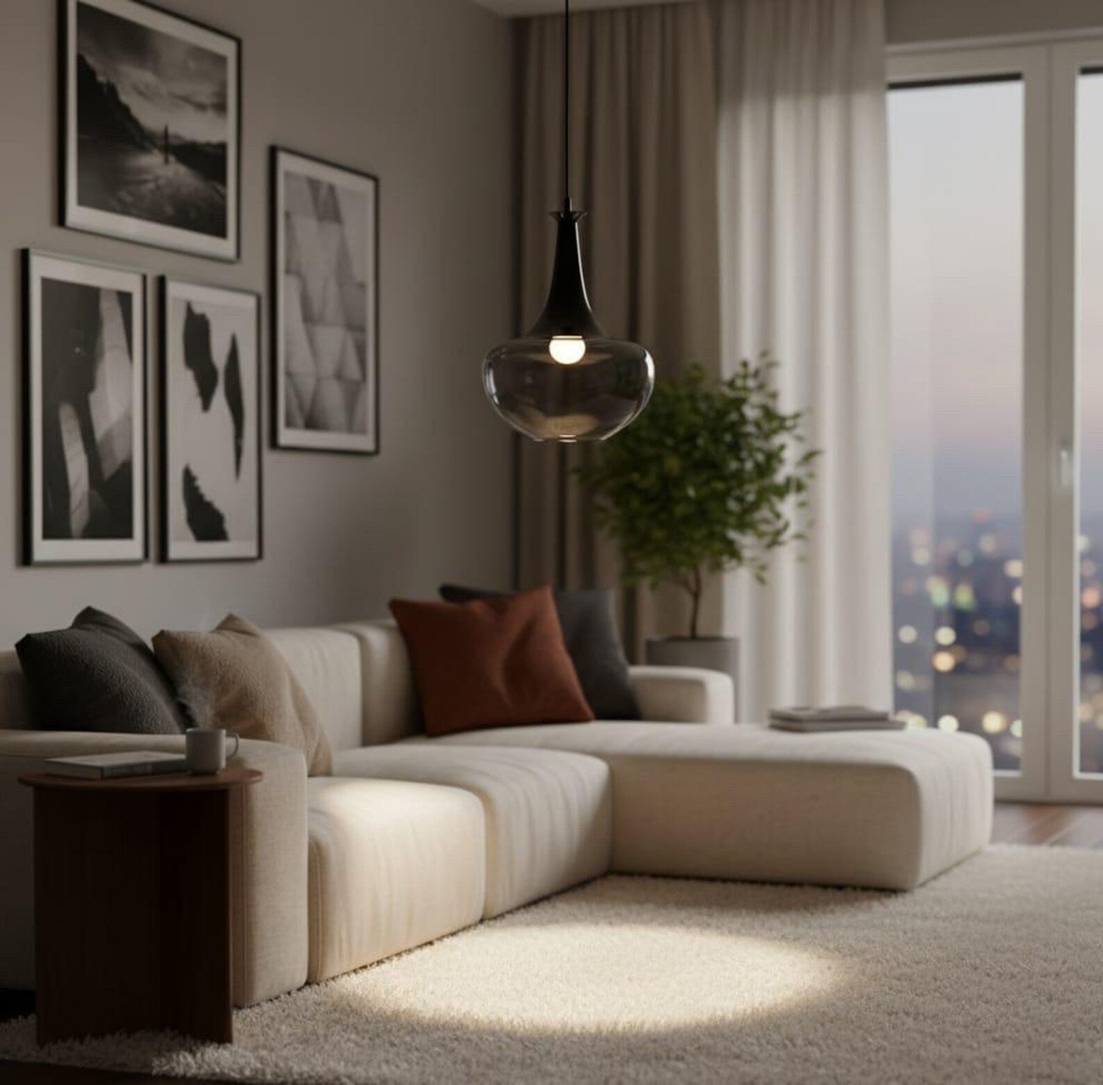 Smoky Glass Bottle Pendant Light for living room – Hand-Blown Modern Glass Lighting
| Les Trois Pyramides.