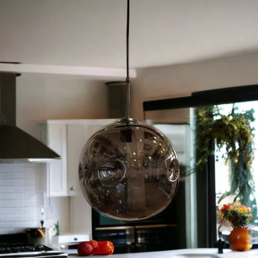 Smoky Grey Blown Glass Pendant - Les Trois Pyramides