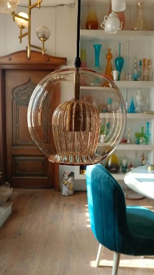 Soft Gold Blown Glass Light Pendant for Kitchen Decor - Les Trois Pyramides