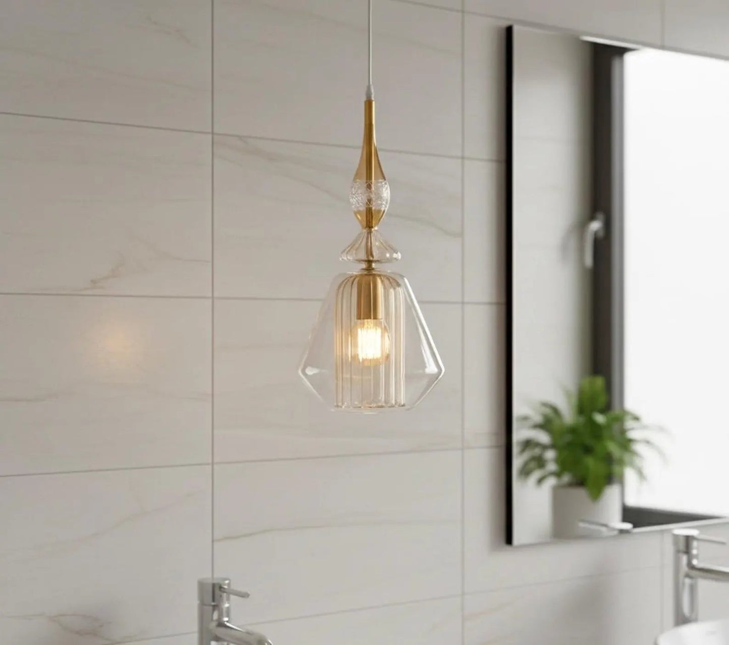 Modern Blown Glass Pendant Light for  bathroom  - Les Trois Pyramides.