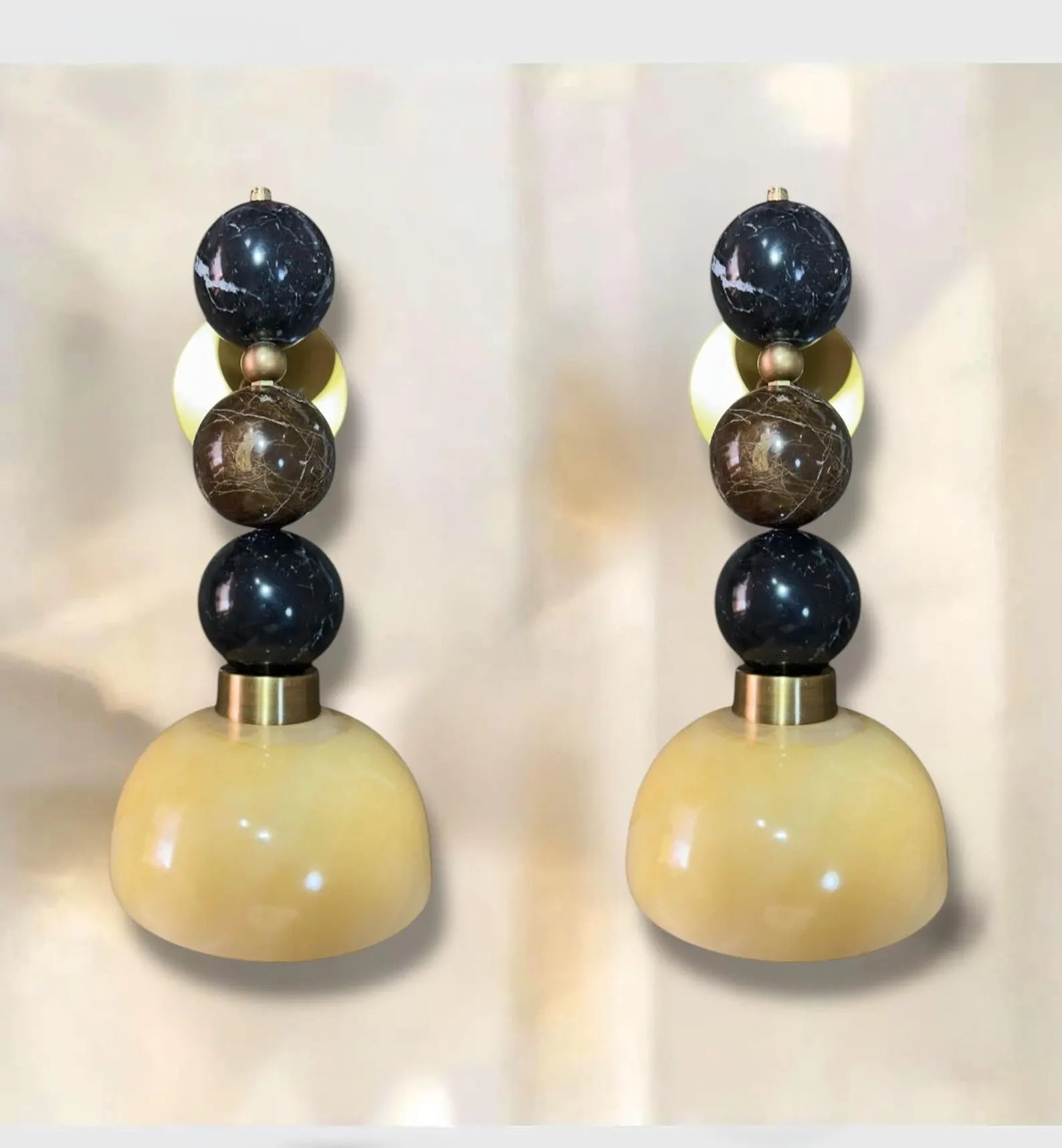 Handmade Solid Marble Wall Sconce – Brass Finish – Unique Art Deco Wall Light | Les Trois Pyramides