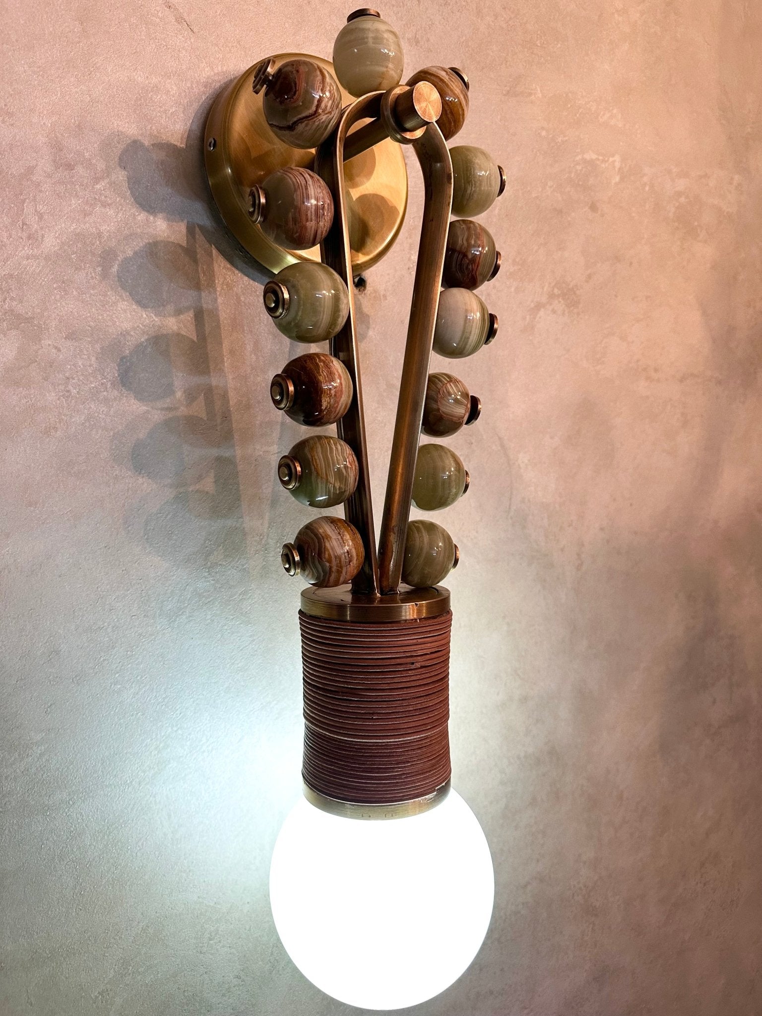 Handcrafted Marble and Brass wall light sconce with unique modern Design