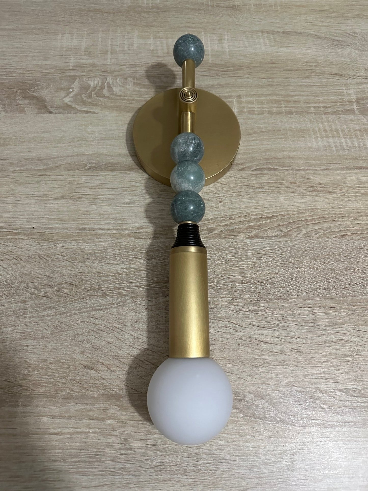 TALISMAN WALL SCONCE (Brass) with Soft Green Gemstones wide photo