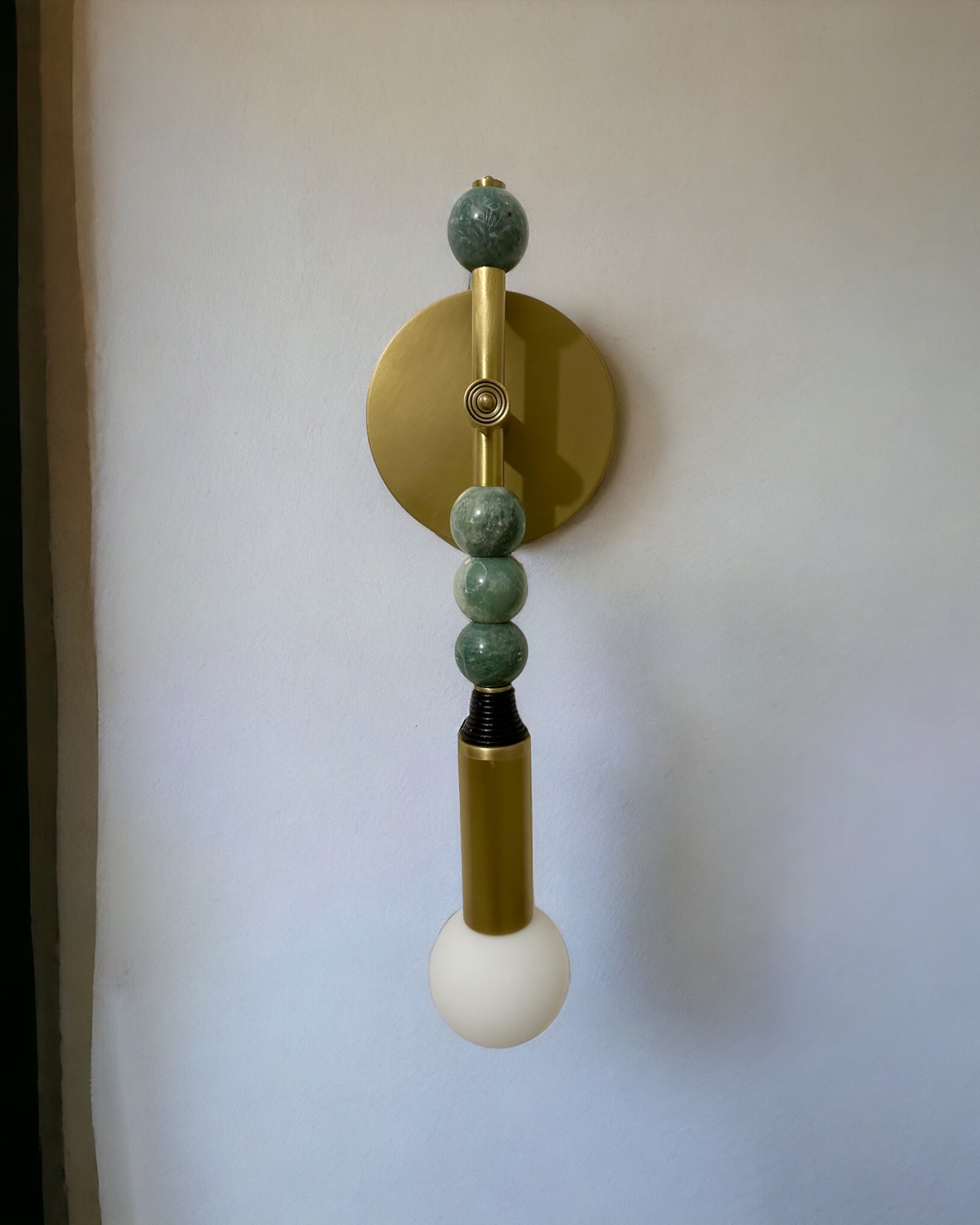 TALISMAN WALL SCONCE (Brass) with Soft Green Gemstones