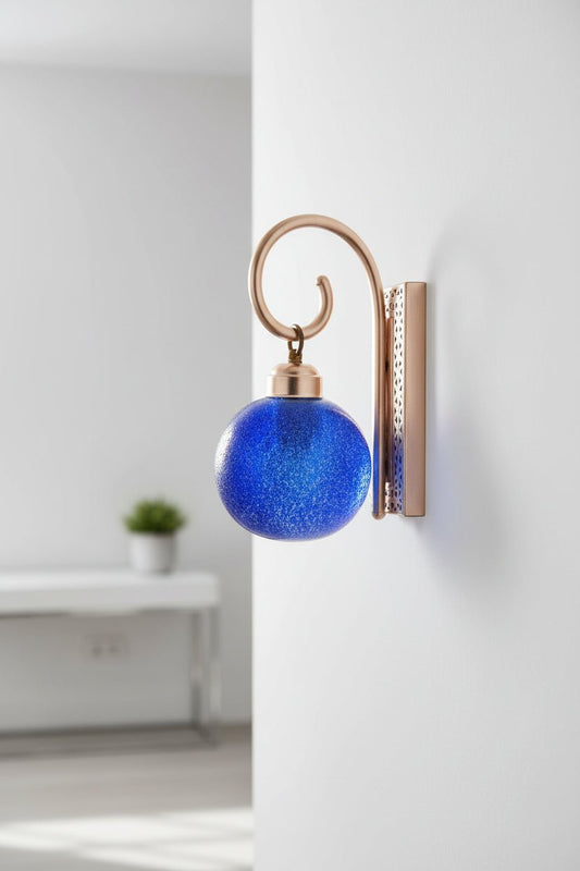 Textured Blue Blown Glass wall sconce light