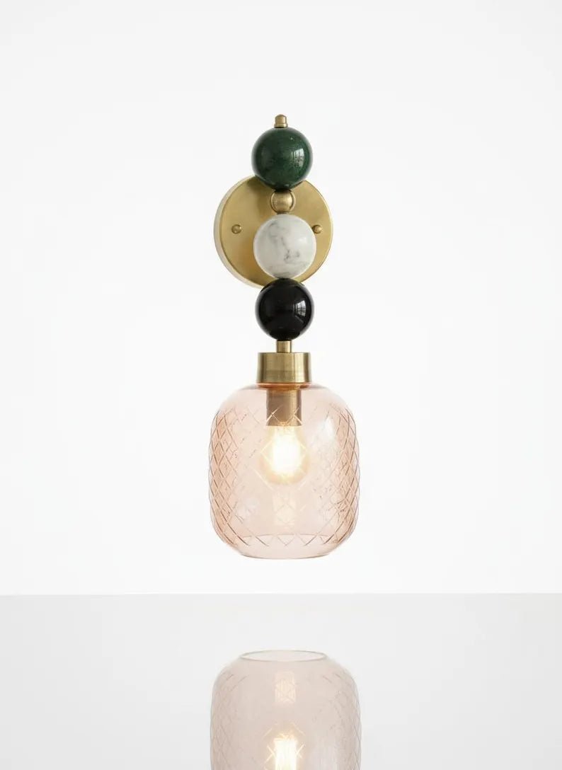 Textured Handmade Pink Glass Lamp • Artistic Stone Sphere Wall Sconce | Les Trois Pyramides