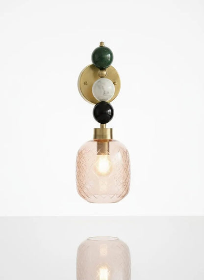 Textured Handmade Pink Glass Lamp • Artistic Stone Sphere Wall Sconce | Les Trois Pyramides