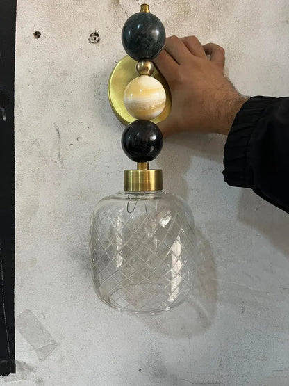 Textured Handmade Pink Glass Lamp • Artistic Stone Sphere Wall Sconce | Les Trois Pyramides