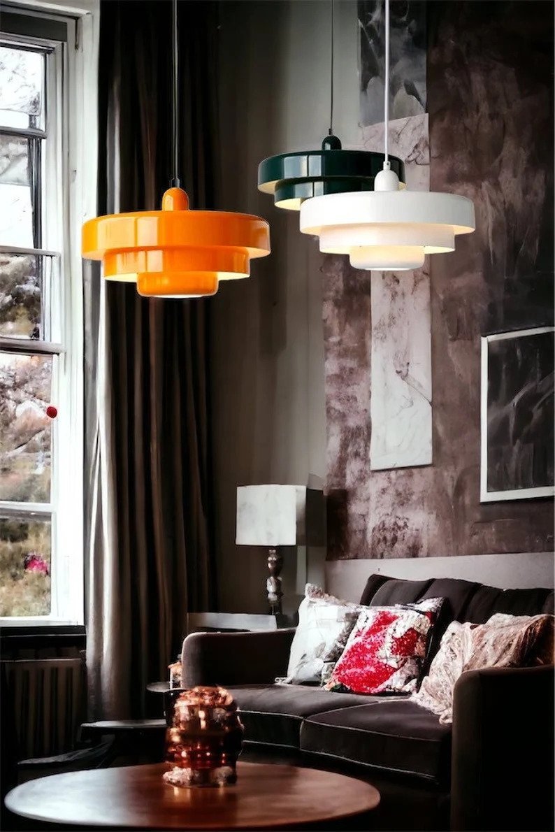 Three Blown Glass Light Pendants for Office Decor - Les Trois Pyramides