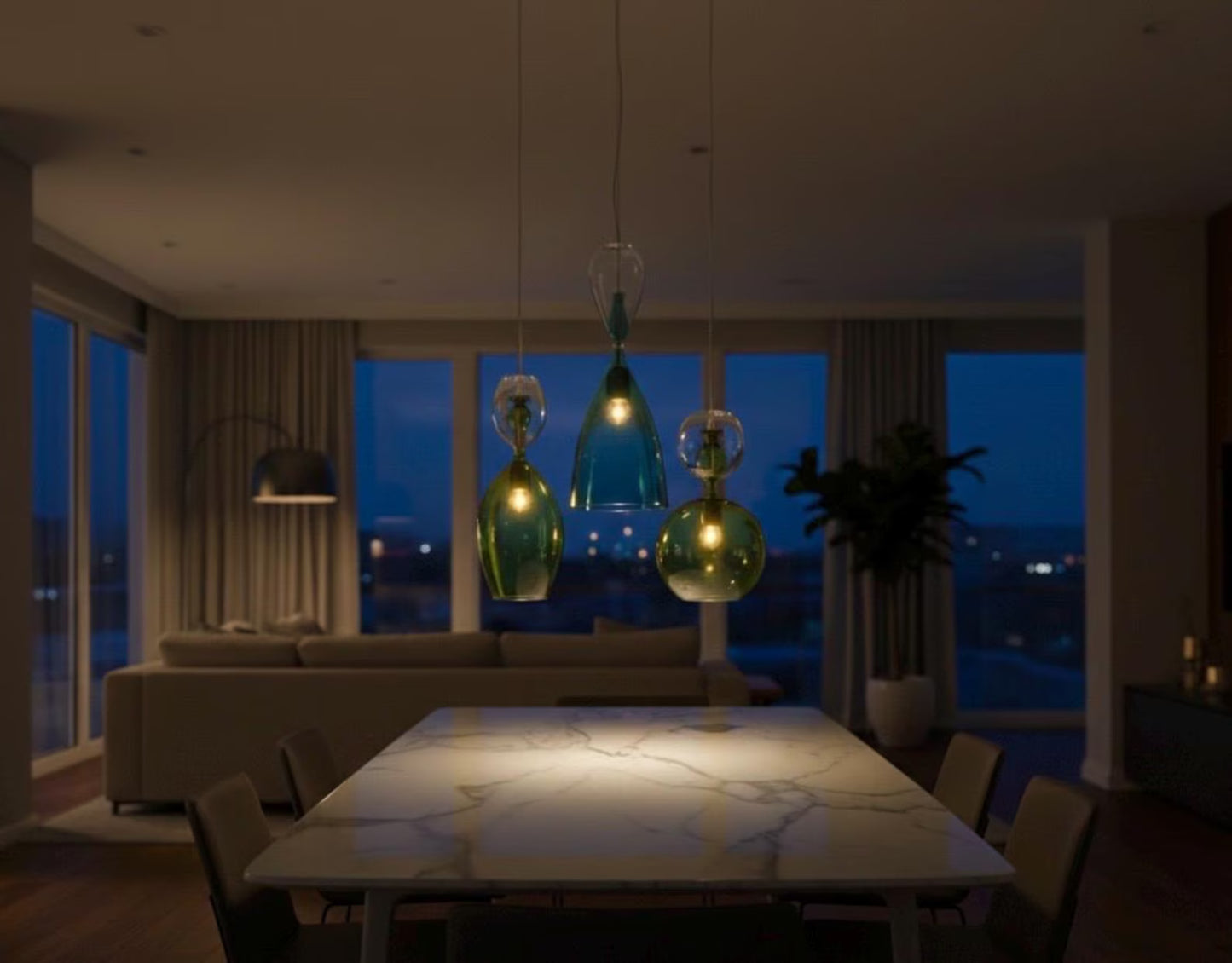 Set of Three Glass pendant lights - blown glass pendant - Les Trois Pyramides