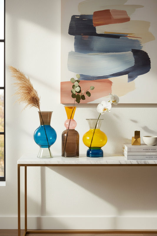 Multicolored Art Deco Vase , Hand Blown Glassware , Blown Glass Vases , Vintage Glass Vase , Colored Glass Vases , Vase for Flowers - Les Trois Pyramides 