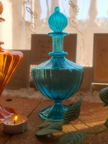 Turquoise Elegant Glass Decanter bottle | Les Trois Pyramides 