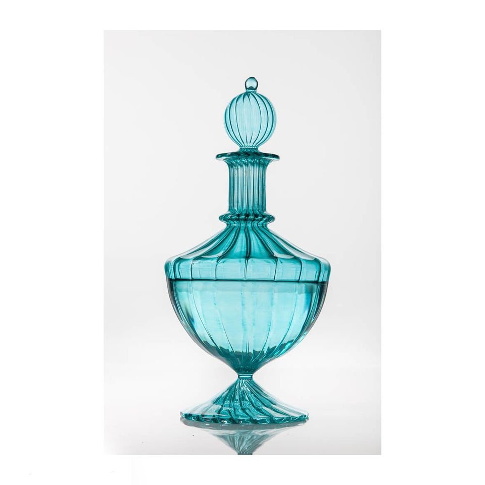 Turquoise Elegant Glass Decanter bottle | Les Trois Pyramides 