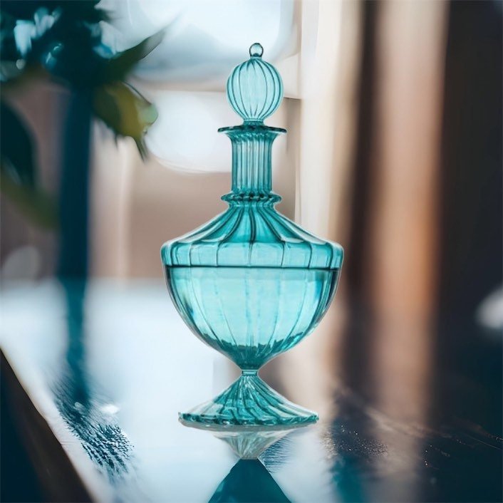 Turquoise Elegant Glass Decanter bottle | Les Trois Pyramides 