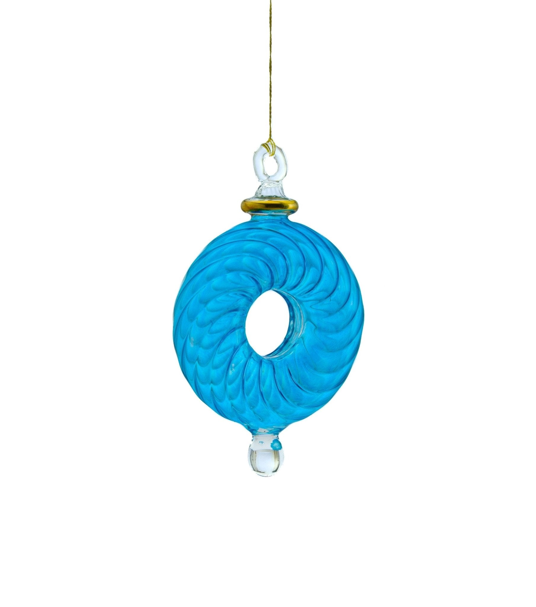 Turquoise Ribbed Tree Topper Ornament 14k Gold for Christmas Tree Decorations | Egyptian Hanging Blown Glass Ornament for Xmas Decor - Les Trois Pyramides