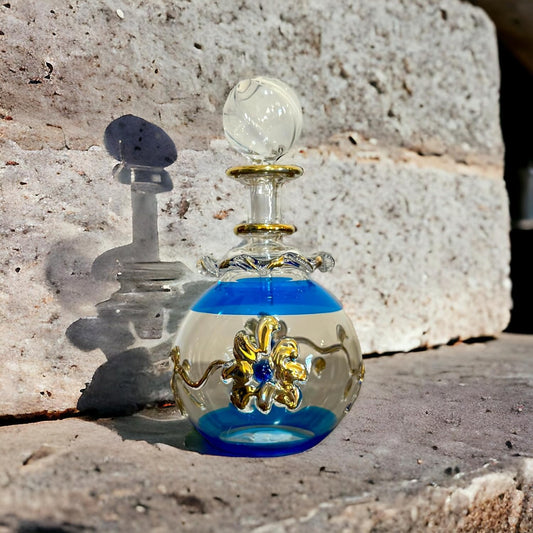 Turquoise Blown Glass perfume Bottle with 14K Gold | Les Trois Pyramides