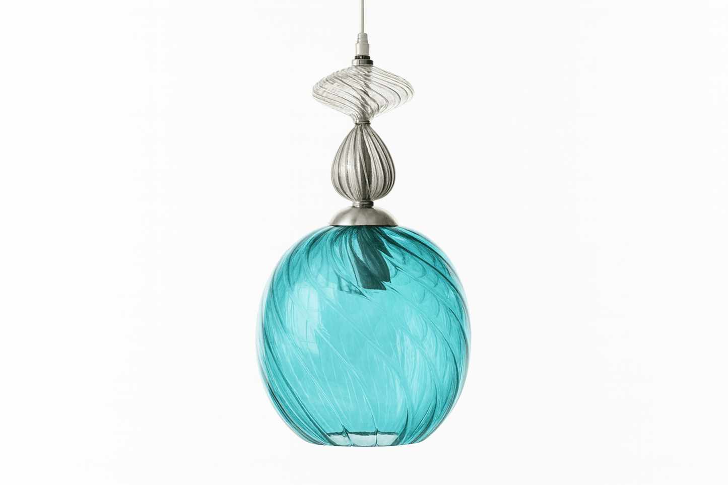 Turquoise Swirl Glass Pendant Light with Clear Top Accent