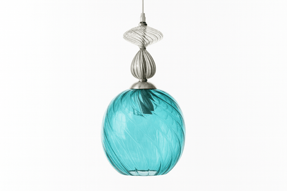 Turquoise Swirl Glass Pendant Light with Clear Top Accent